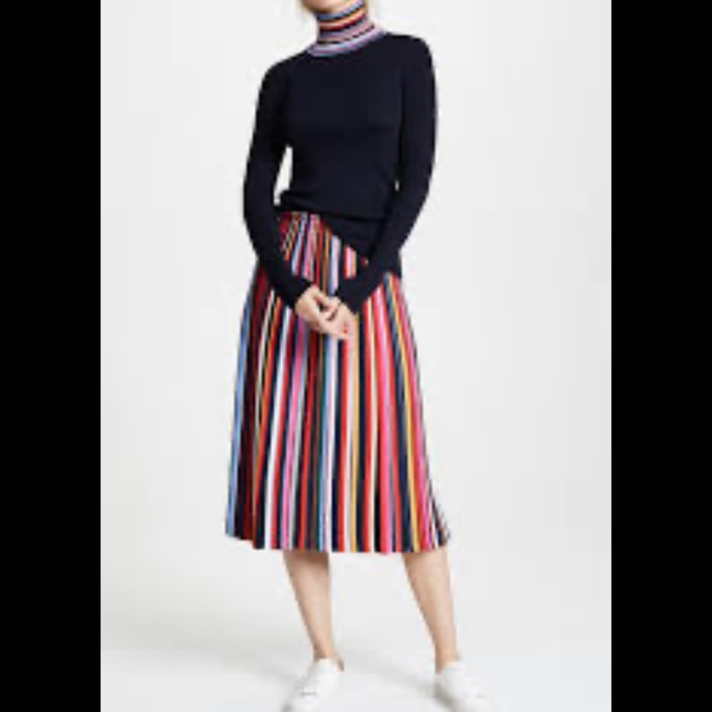 Tory Burch Multi Colored Pleated Knit Midi Skirt